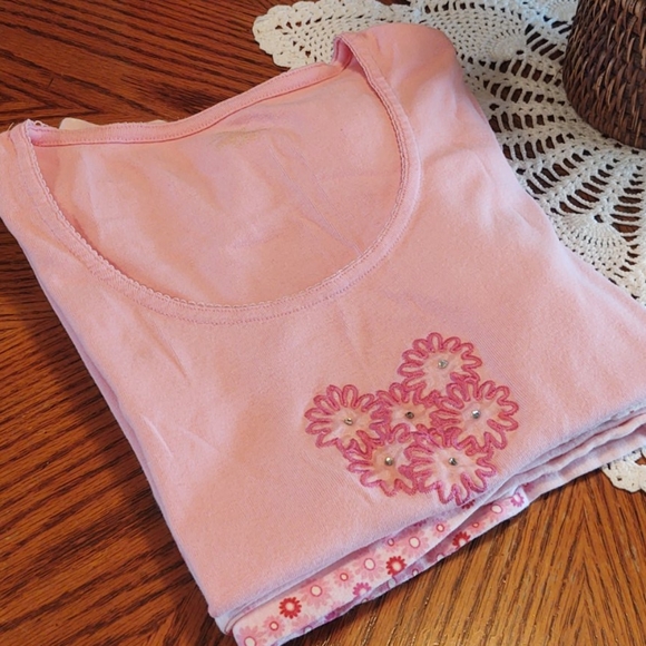 Adonna Short Sleeve Pink Flowered Capri PJ M - Picture 12 of 12